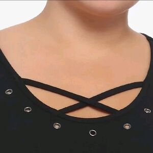 Hot Topic Size 5 Black Short Sleeve Top with an 'X' & Grommet Detail EUC